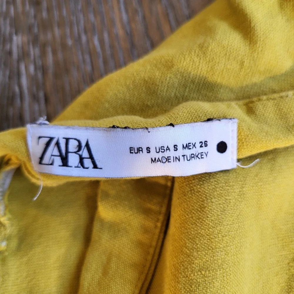 Zara Womens S Mustard Yellow V-Neck Dolman Sleeve Oversized Shift Midi Dress